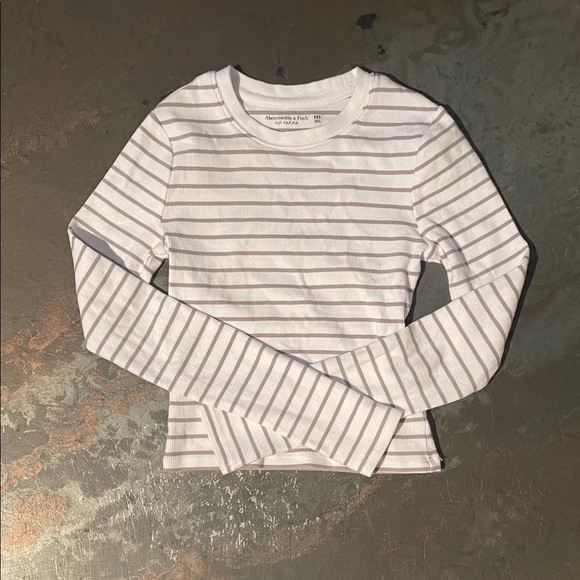 Abercrombie & Fitch Tops - Abercrombie & Fitch White and Brown Striped Long Sleeve Tee